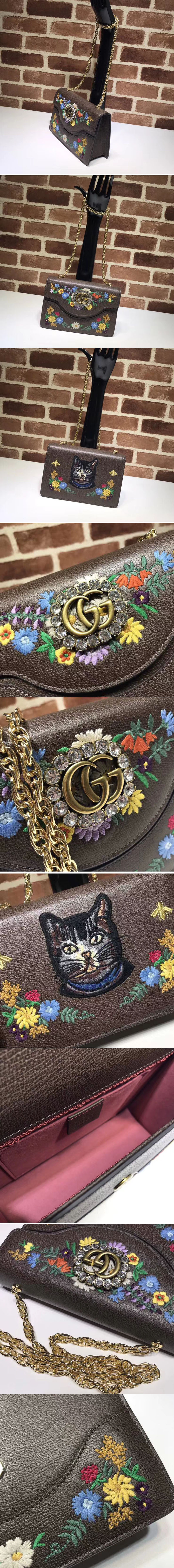 Replica Gucci GG Marmont Embroidered small shoulder bag 499617 Coffee