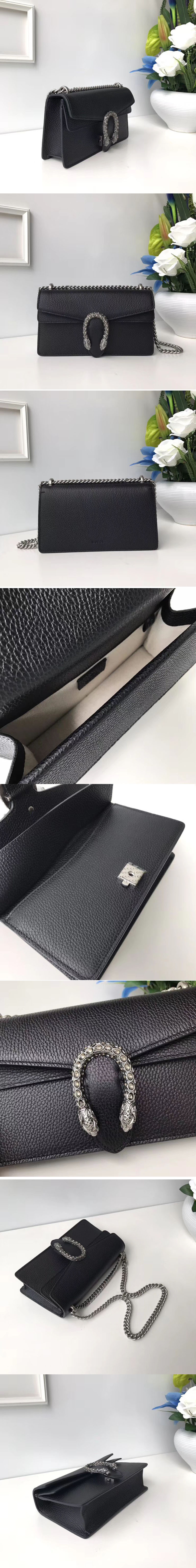 Replica Gucci Dionysus Leather Shoulder Bag 499623 Black