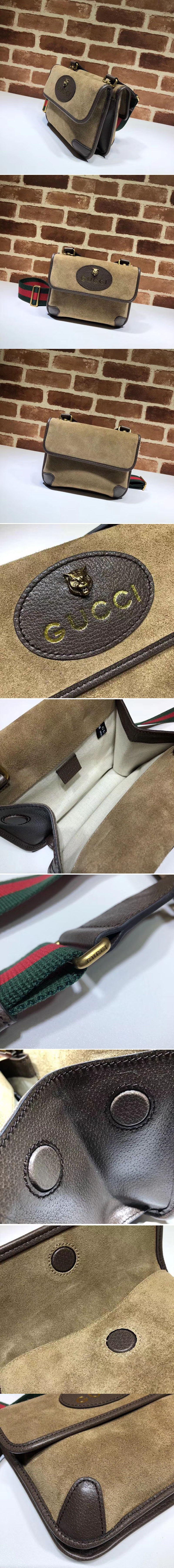 Replica Gucci 501050 GG Supreme small messenger bags Brown Suede Leather