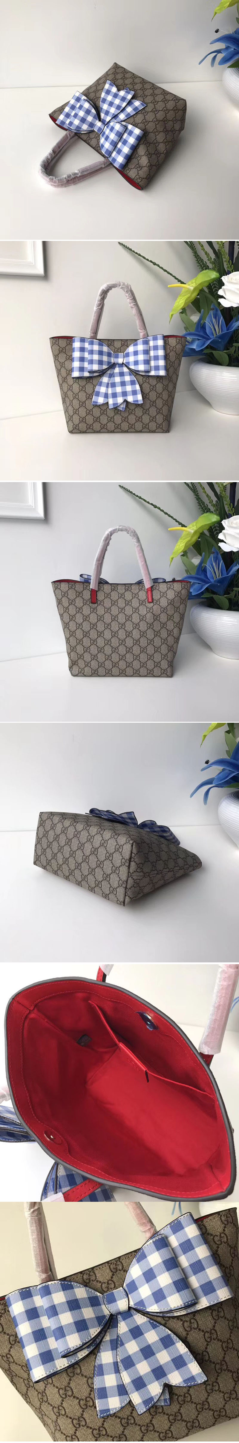 Replica Gucci 501804 Childrens GG Supreme Check Bow Tote Bags Blue/White