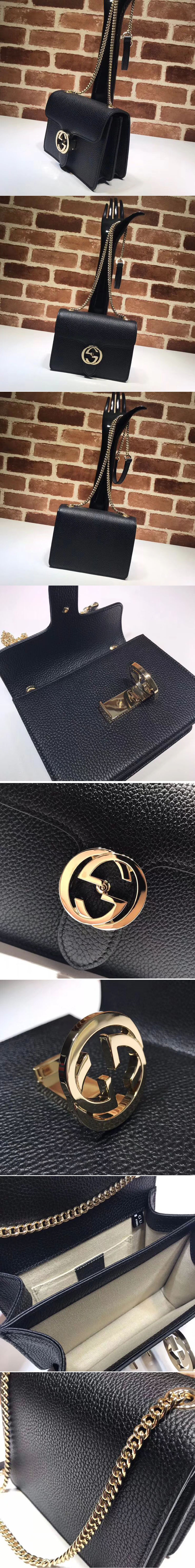 Replica Gucci 510304 Interlocking GG Leather Crossbody Bag Black