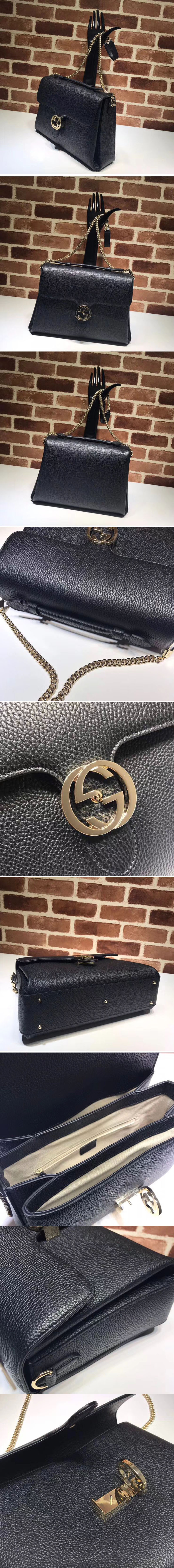 Replica Gucci 510306 Interlocking GG Leather Crossbody Bags Black