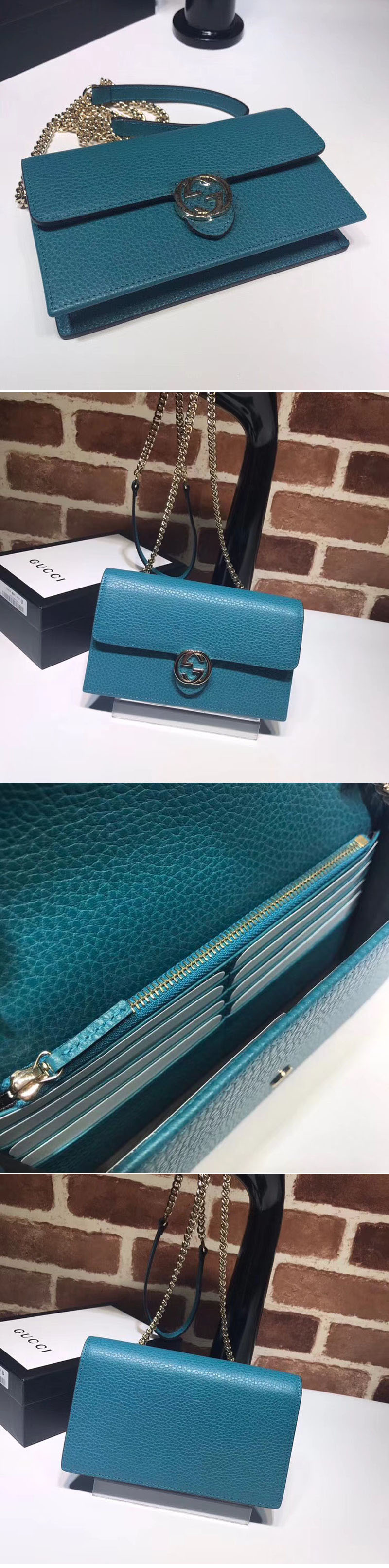 Replica Gucci 510314 GG Marmont Leather Crossbody Bags Light Blue