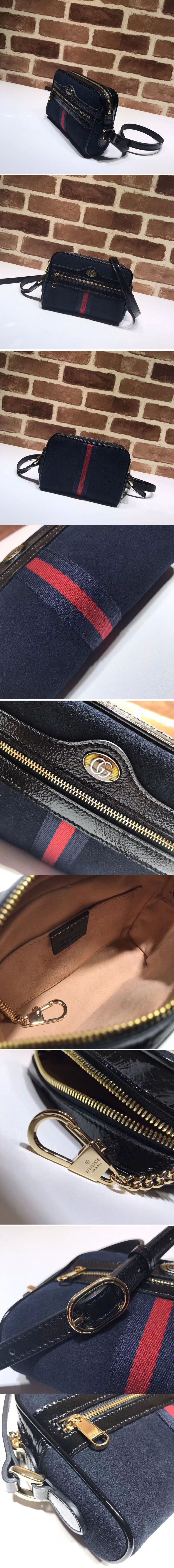 Replica Gucci Ophidia suede mini bag 517350 Dark Blue