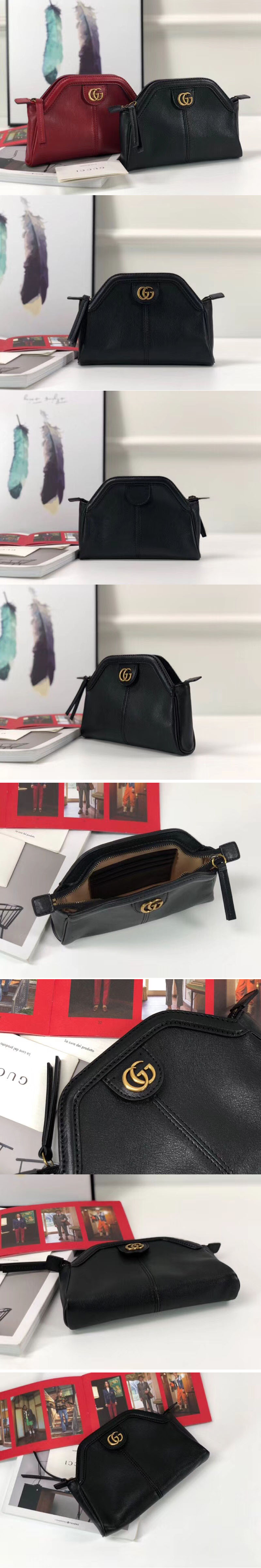 Replica Gucci GG original calfskin belle clutch purse 517735 Black