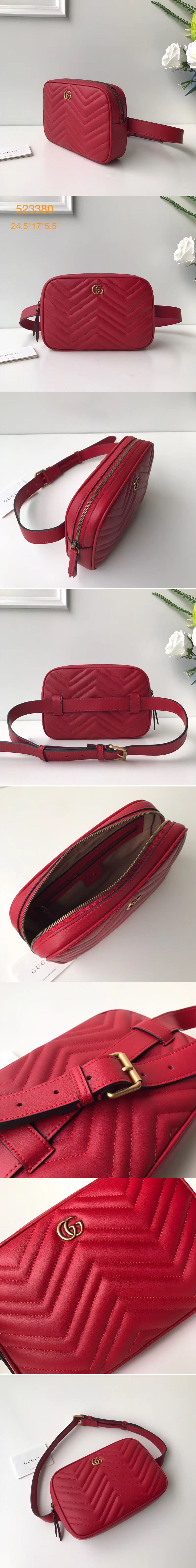 Replica Gucci GG Marmont matelasse belt bag 523380 red