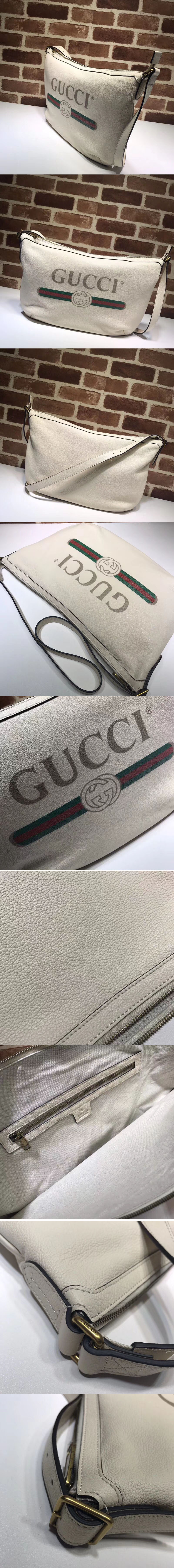 Replica Gucci Print half-moon hobo bag 523588 white