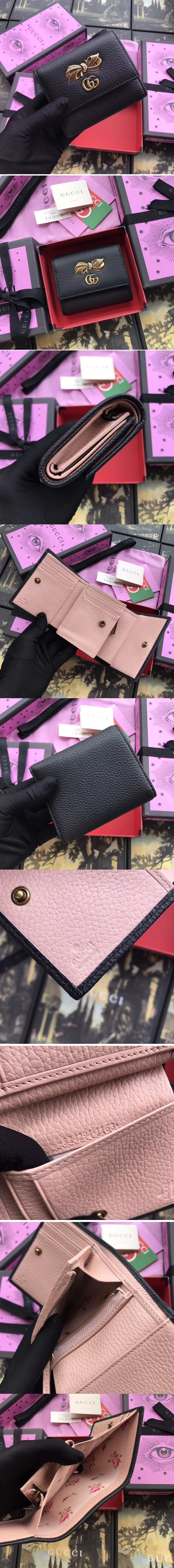 Replica Gucci 524294 Leather wallet with bow Black