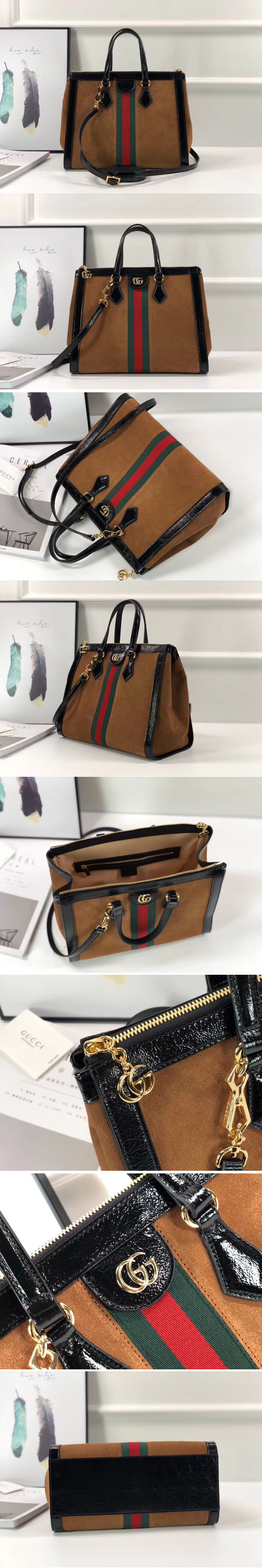 Replica Gucci Ophidia Suede medium top handle bags 524537 Brown