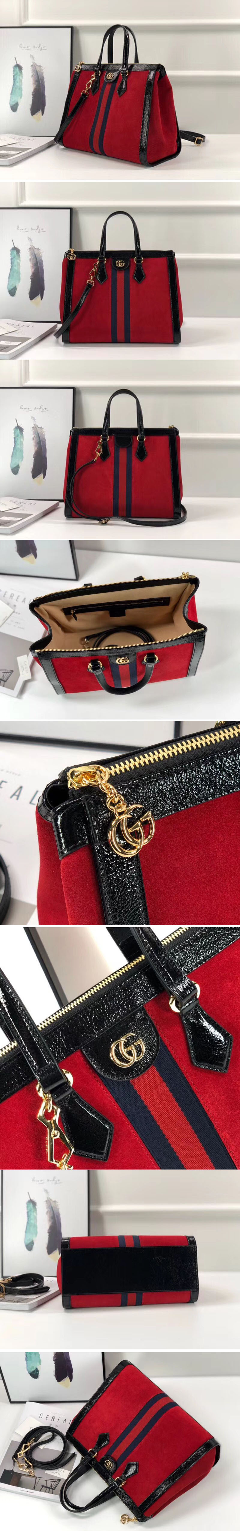 Replica Gucci Ophidia Suede medium top handle bags 524537 Red