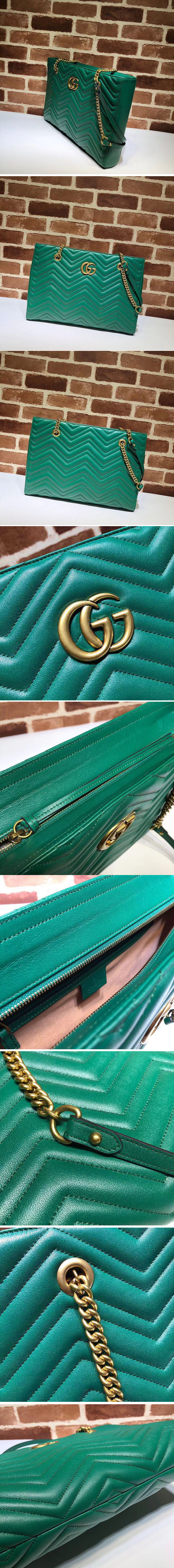 Replica Gucci GG Marmont matelasse medium tote 524578 Green