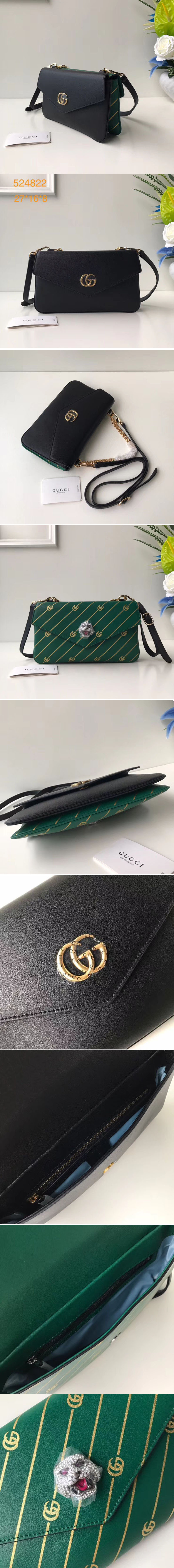 Replica Gucci 524822 Medium double shoulder bags Black/Green