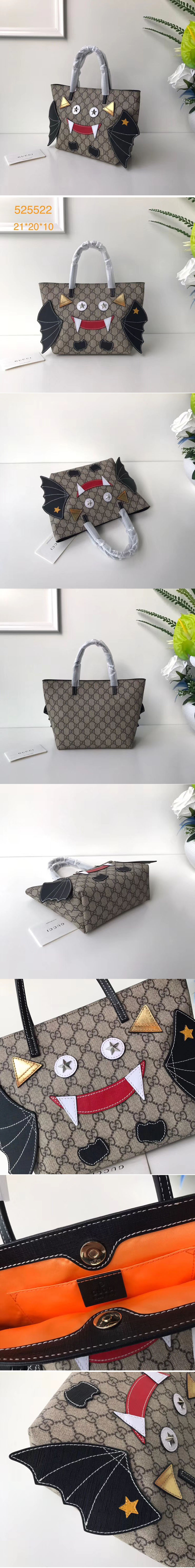 Replica Gucci 525522 Children's bat tote Bags Black