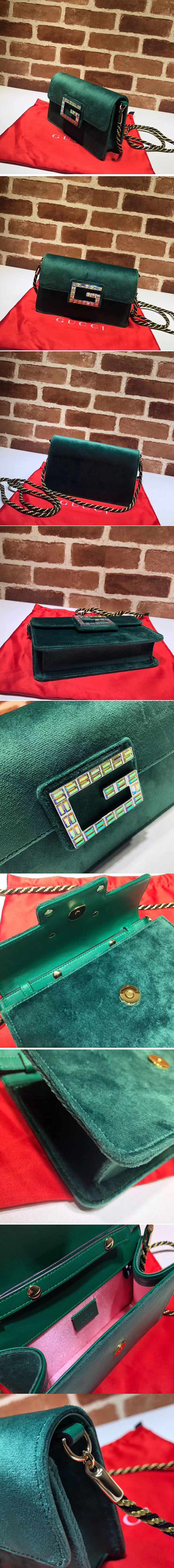 Replica Gucci ‎544242 GG Shoulder bag with Square G Green velvet