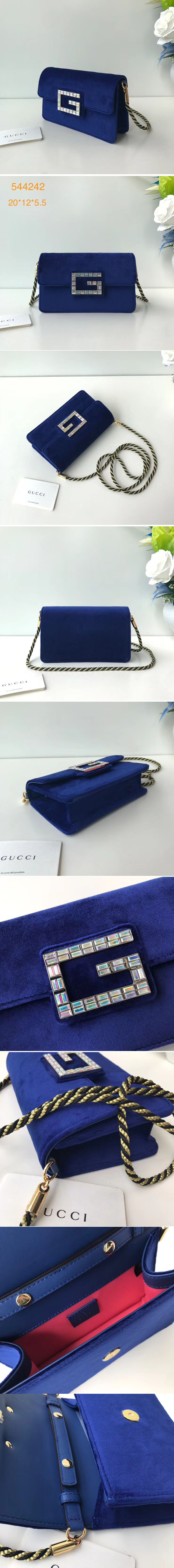 Replica Gucci ‎544242 GG Shoulder bag with Square G Dark blue velvet