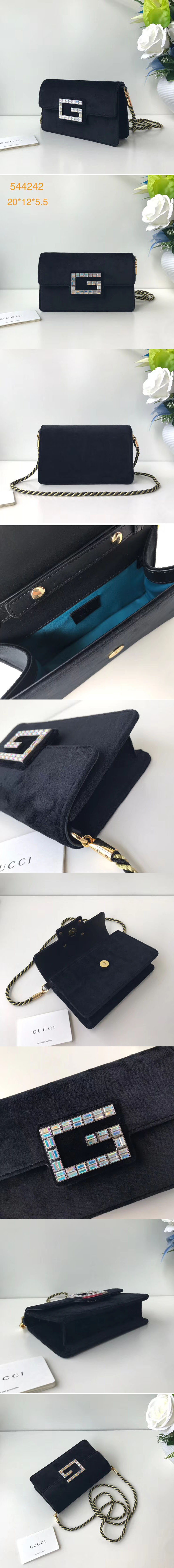 Replica Gucci ‎544242 GG Shoulder bag with Square G Black blue velvet