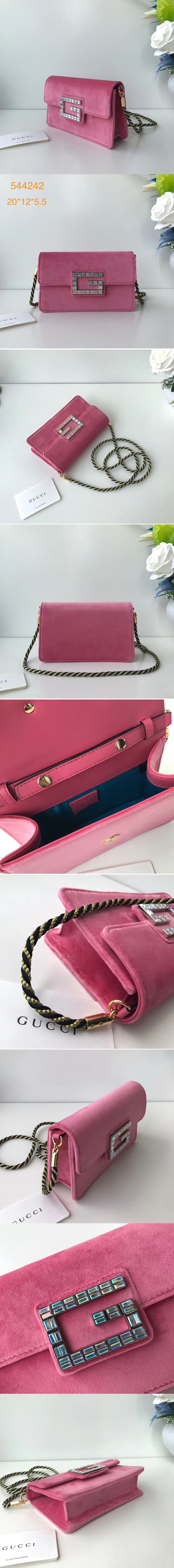 Replica Gucci ‎544242 GG Shoulder bag with Square G Pink velvet