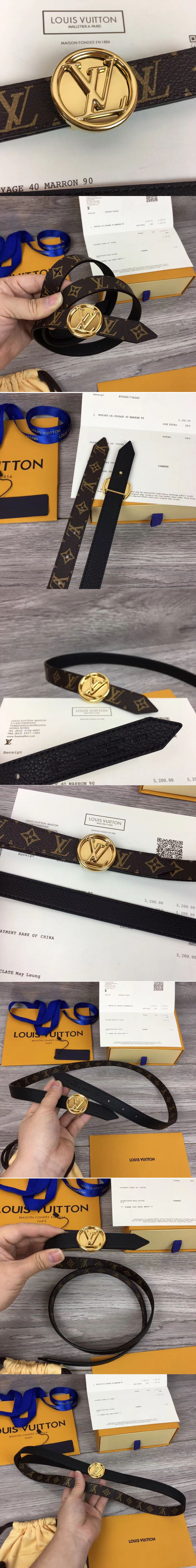 Replica Louis Vuitton M0053U Womens LV Circle 20mm Reversible Belt Monogram Canvas Gold Buckle