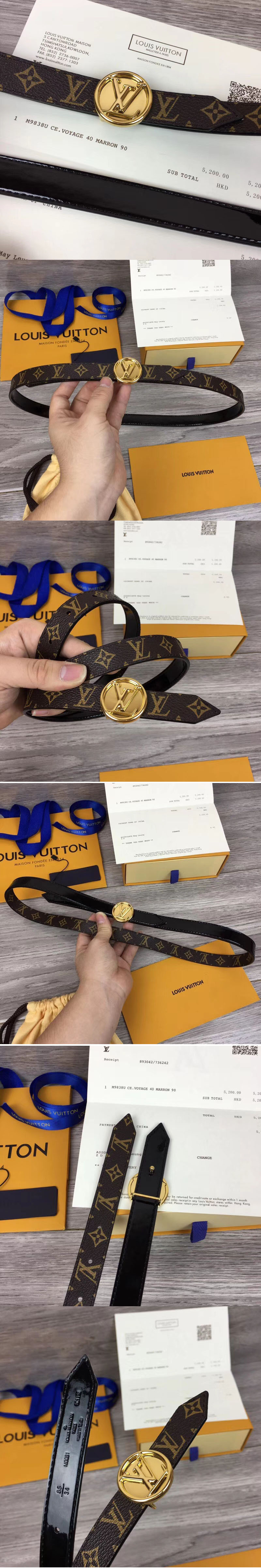 Replica Louis Vuitton M0081U Womens LV Circle 20mm Reversible Belt Monogram Canvas Gold Buckle