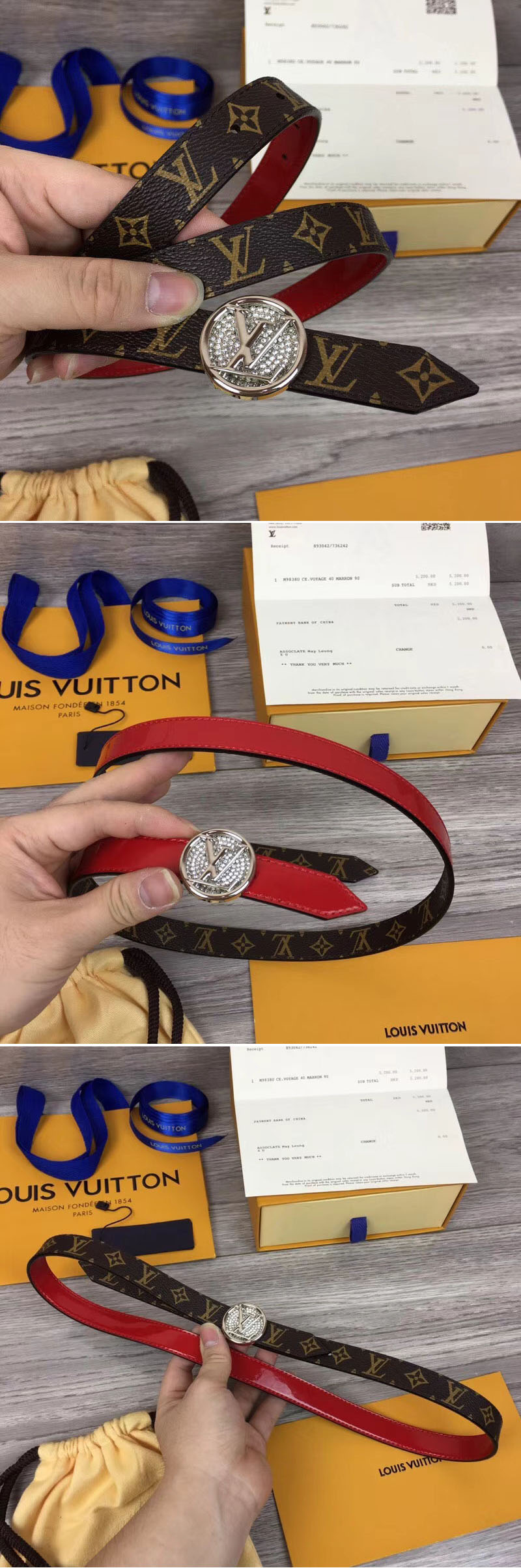 Replica Louis Vuitton M0084U Womens LV Circle 20mm Reversible Belt Monogram Canvas Silver Diamond Buckle