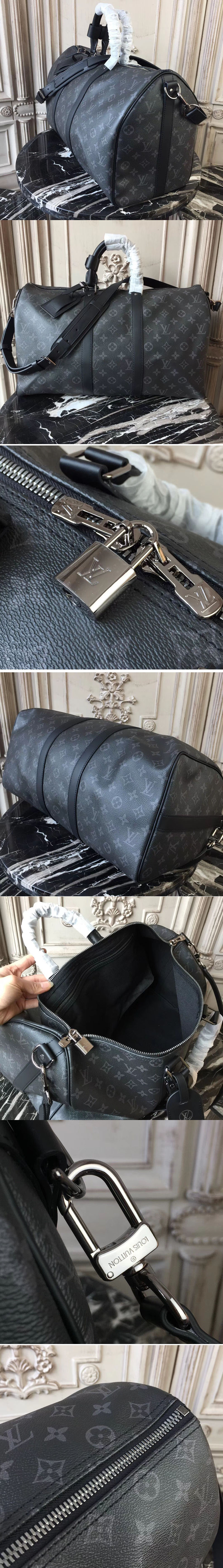 Replica Louis Vuitton M40569 Keepall 45 Bandouliere Monogram Eclipse canvas Bags