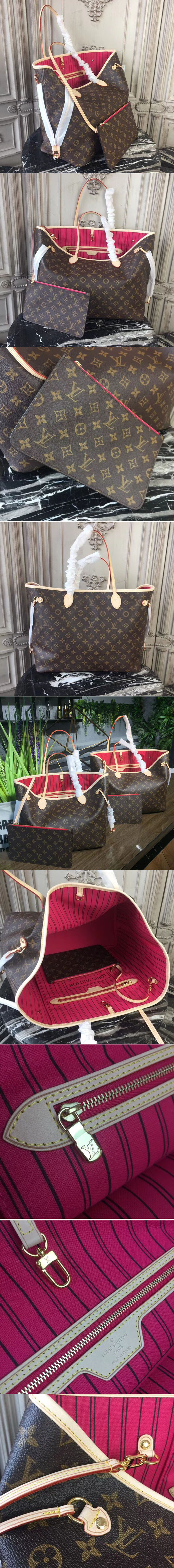 Replica Louis Vuitton M41180 Neverfull GM Monogram Canvas Bags Rosy