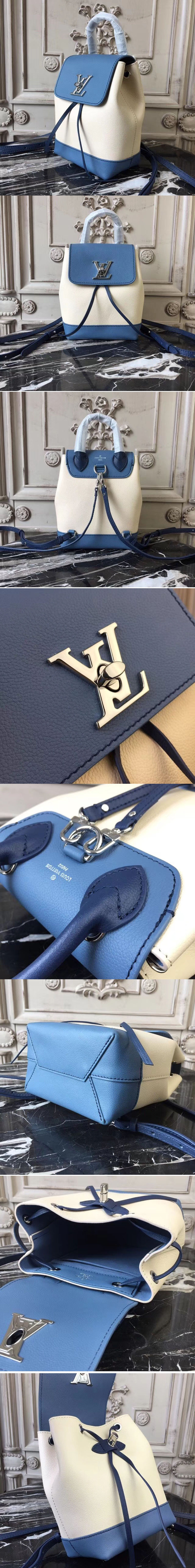 Replica Louis Vuitton M55017 Lockme Backpack Mini Soft Calfskin Bleu Jean