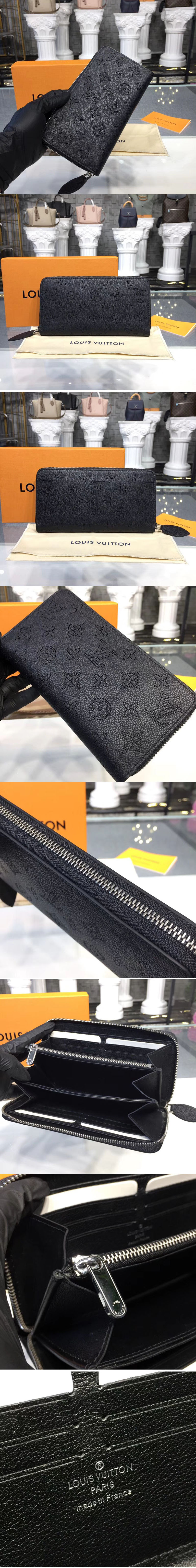 Replica Louis Vuitton M61867 LV Mahina Leahter Zippy Wallet Black