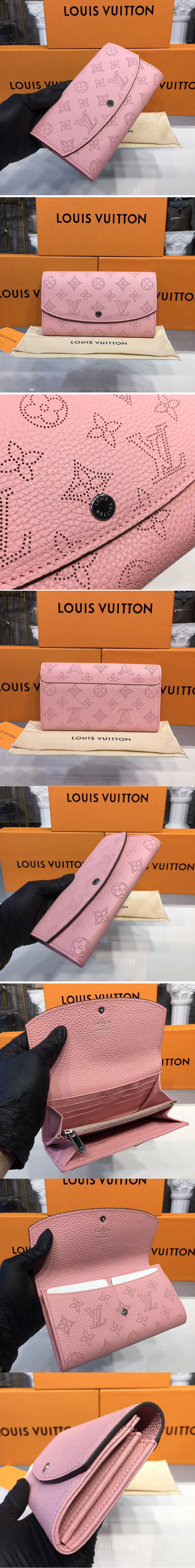 Replica Louis Vuitton M60145 LV Mahina Leather Iris Wallet Pink