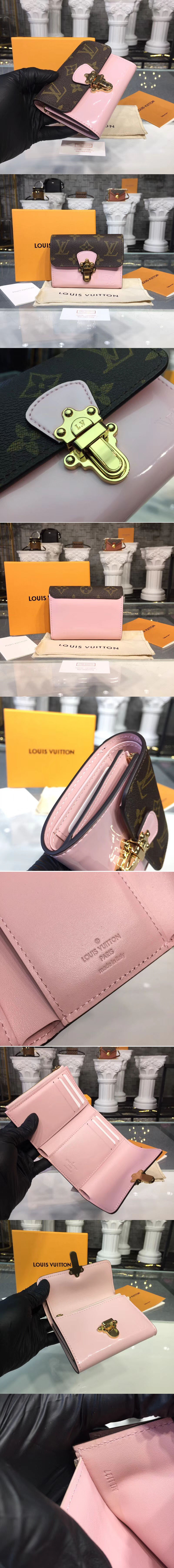 Replica Louis Vuitton M61911 LV Cherrywood Compact Wallet Patent Leather Pink