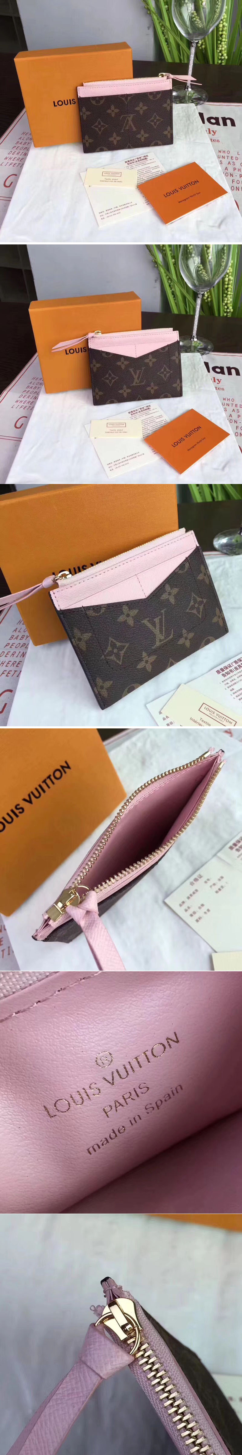 Replica Louis Vuitton M62257 LV Zipped Card Holder Monogram Canvas Pink