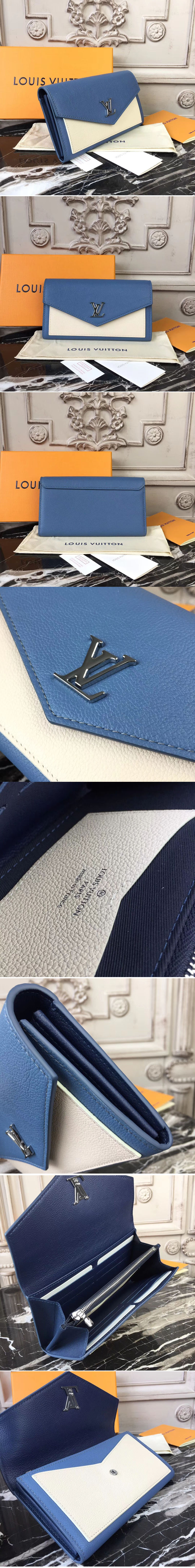 Replica Louis Vuitton M62544 Mylockme Calf Leather Wallet Blue/Beige