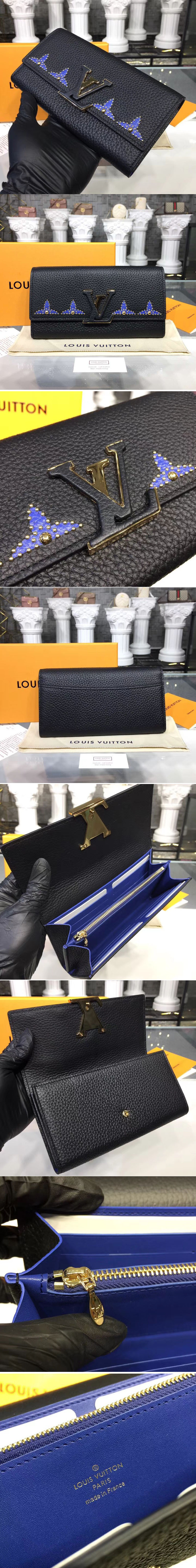 Replica Louis Vuitton M63211 LV Taurillon Leather Capucines Wallet Black And Blue