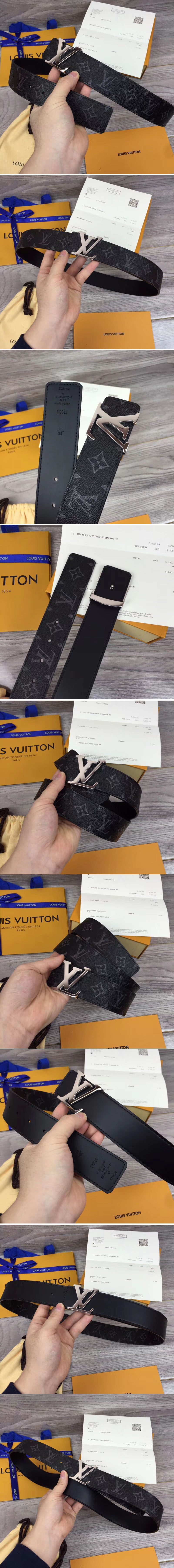 Replica Louis Vuitton M9043U LV initiales 40mm Reversible Belts Monogram Eclipse canvas Silver Hardware