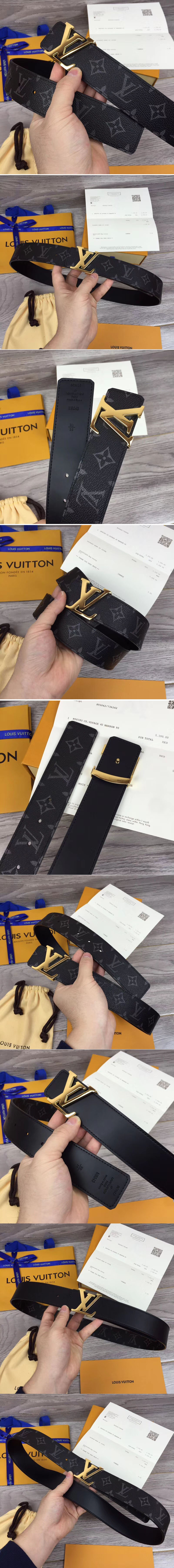 Replica Louis Vuitton M9043U LV initiales 40mm Reversible Belts Monogram Eclipse canvas Gold Hardware