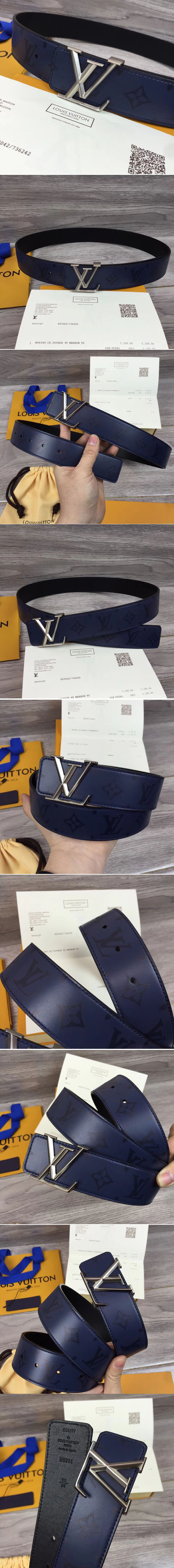 Replica Louis Vuitton M9914S LV Pyramide 40mm Reversible Belts Navy Blue