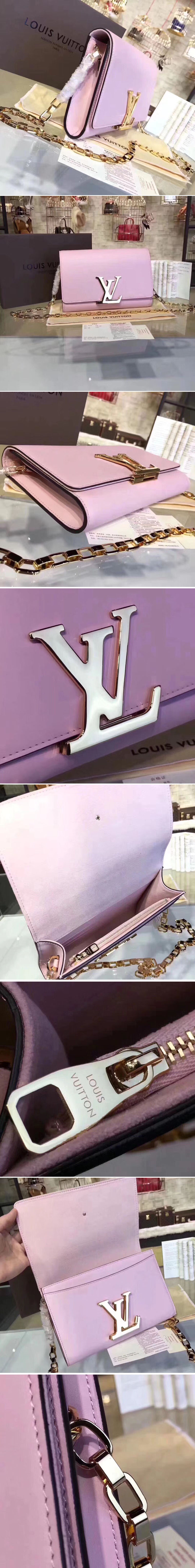 Replica Louis Vuitton M94335 LV Smooth Calfskin Chain Louise GM Bags Light Pink