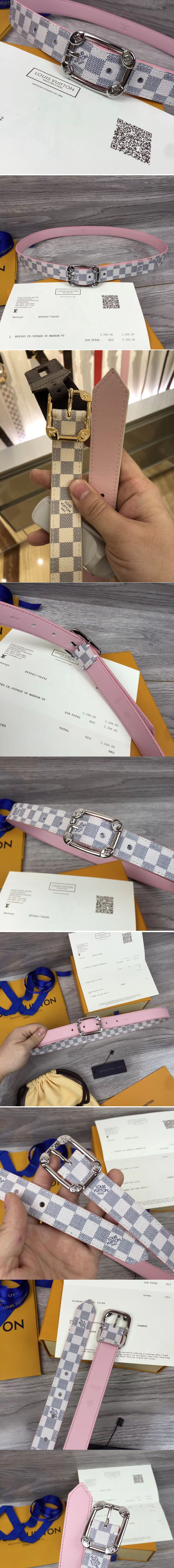 Replica Louis Vuitton M9942U LV Malletier 25MM Damier Azur Womens Belts Silver Buckle