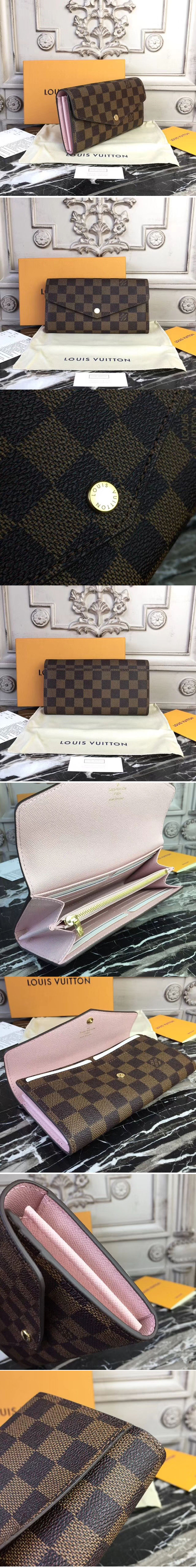 Replica Louis Vuitton N60114 Damier Ebene Canvas Sarah Wallet