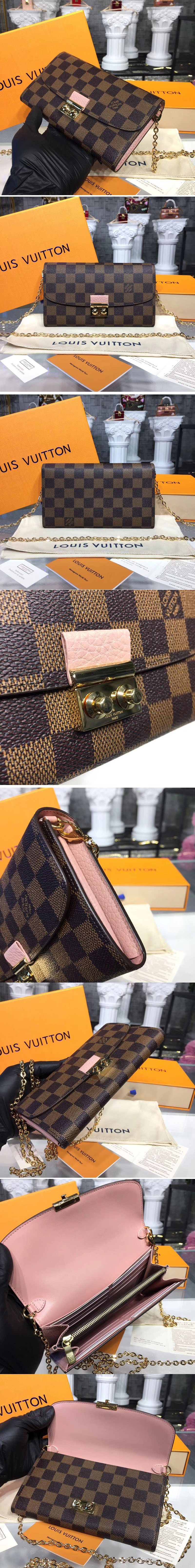 Replica Louis Vuitton N61273 LV Croisette Wallet Damier Ebene Canvas Bags Rose Ballerine