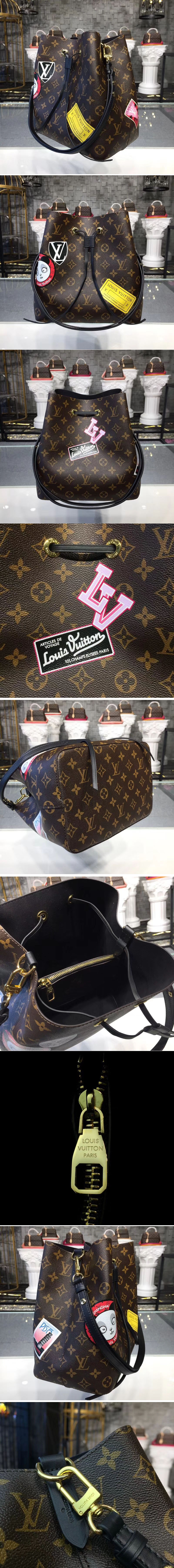 Replica Louis Vuitton P01072 LV Neonoe MY LV World Tour Monogram Canvas Bags Black