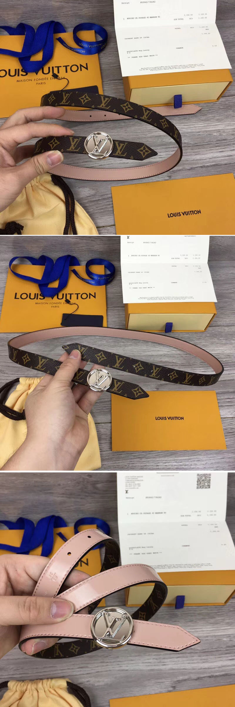 Replica Louis Vuitton M0083U Womens LV Circle 20mm Reversible Belt Monogram Canvas Silver Buckle