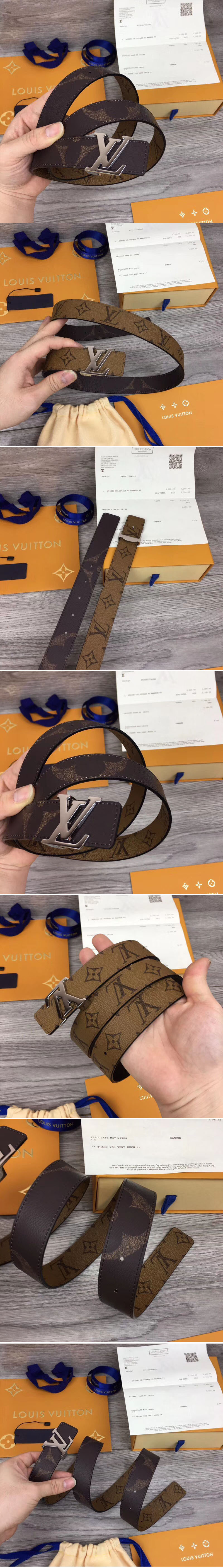 Replica Louis Vuitton M0149U LV Iconic 30mm Reversible Belt Brown Monogram canvas Silver Hardware