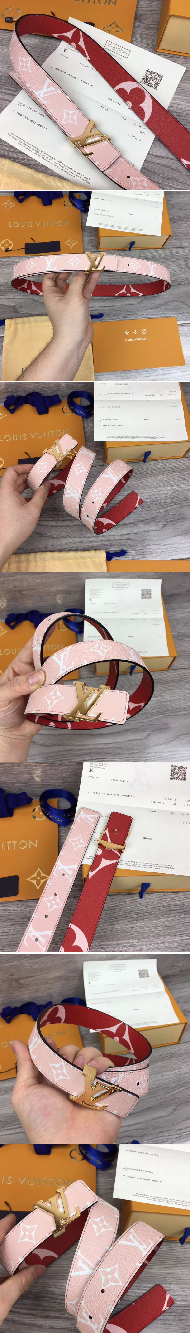 Replica Louis Vuitton M0150U LV Iconic 30mm Reversible Belt Red/Pink Monogram canvas Gold Hardware