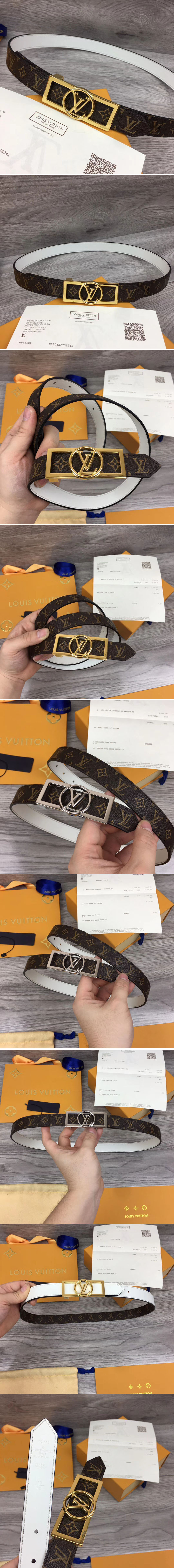 Replica Louis Vuitton M0208U LV Dauphine 25mm Reversible belts Monogram Canvas/White Gold/Silver Buckle