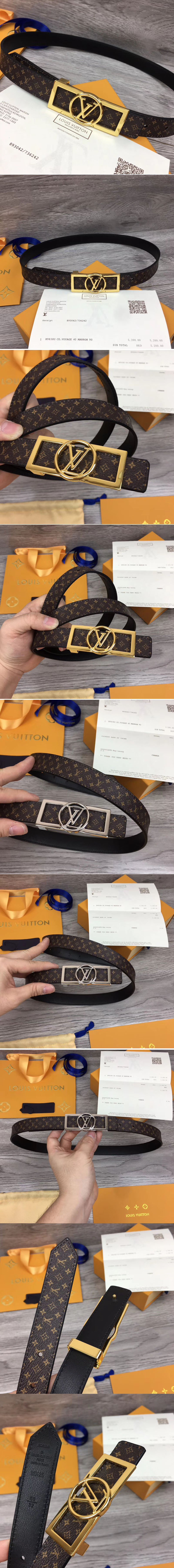 Replica Louis Vuitton M0125 LV Dauphine 25mm Reversible belts Monogram Canvas Silver/Gold Buckle