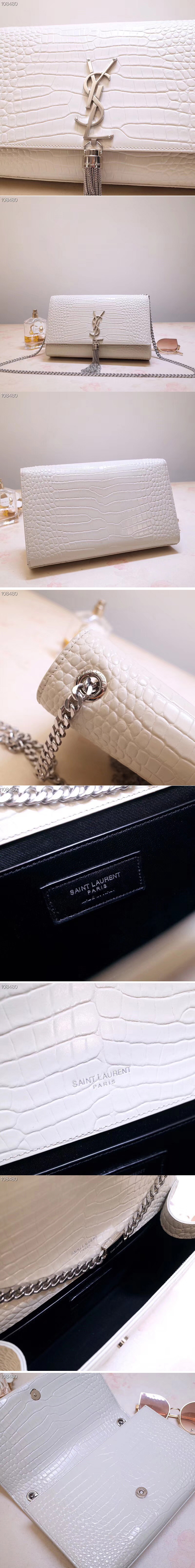 Replica Saint Laurent YSL 354119 Medium Kate Tassel Chain Bag White Crocodile Embossed Leather