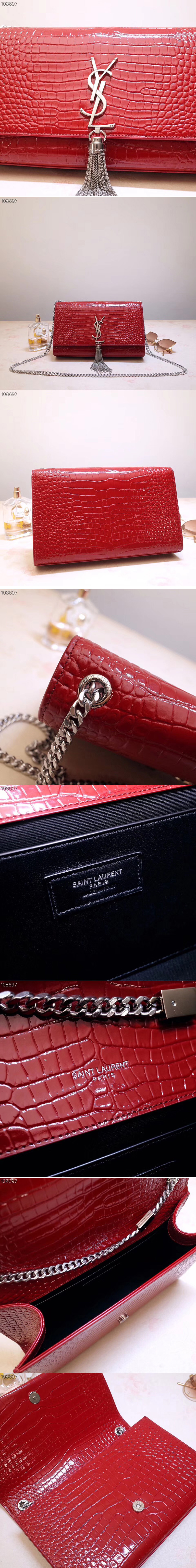 Replica Saint Laurent YSL 354119 Medium Kate Tassel Chain Bag Red Crocodile Embossed Leather