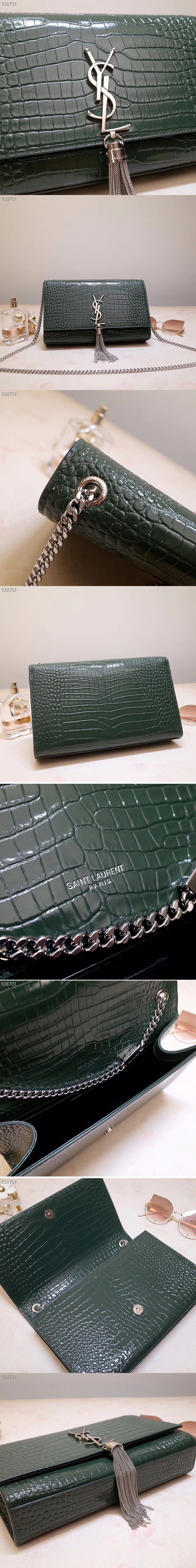 Replica Saint Laurent YSL 354119 Medium Kate Tassel Chain Bag Green Crocodile Embossed Leather