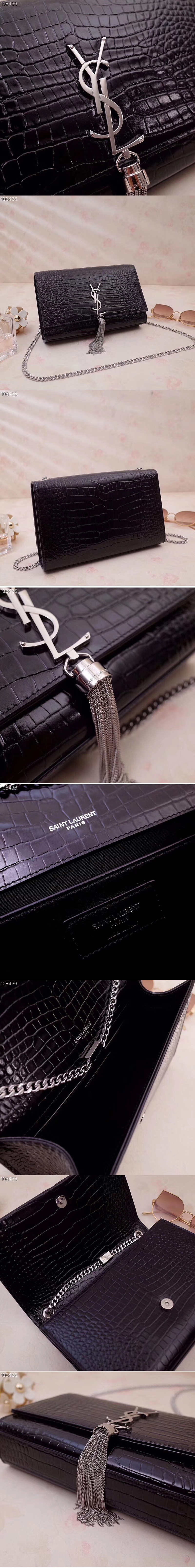 Replica Saint Laurent YSL 354119 Medium Kate Tassel Chain Bag Black Crocodile Embossed Leather